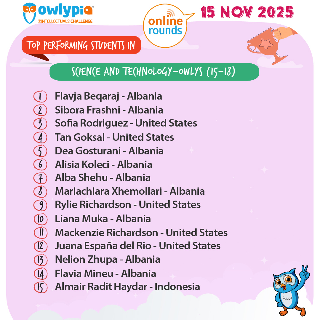 Owlypia competition results showing student achievements and awards ceremony