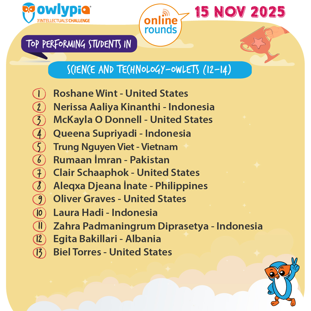 Owlypia competition results showing student achievements and awards ceremony