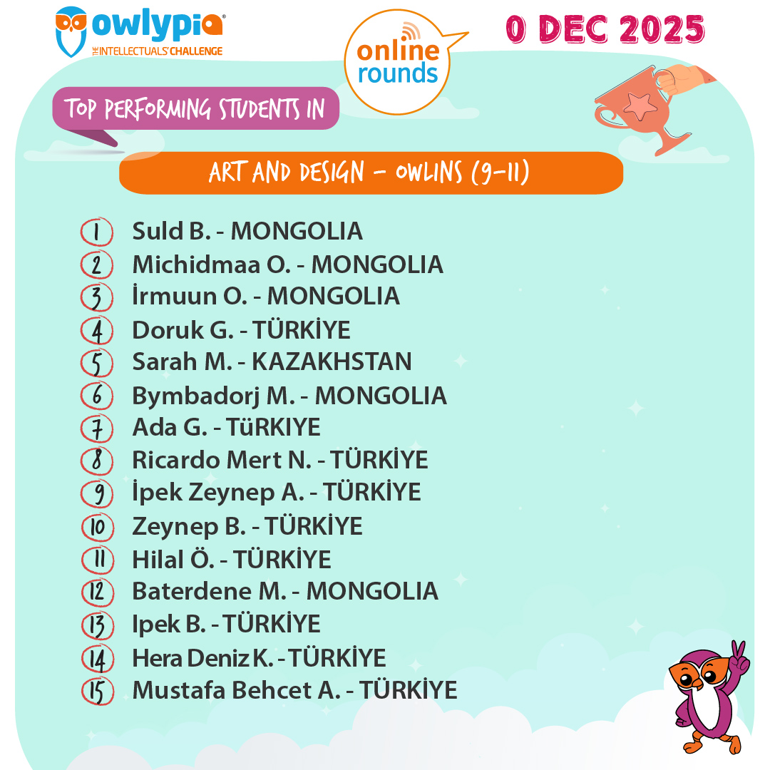 Owlypia competition results showing student achievements and awards ceremony