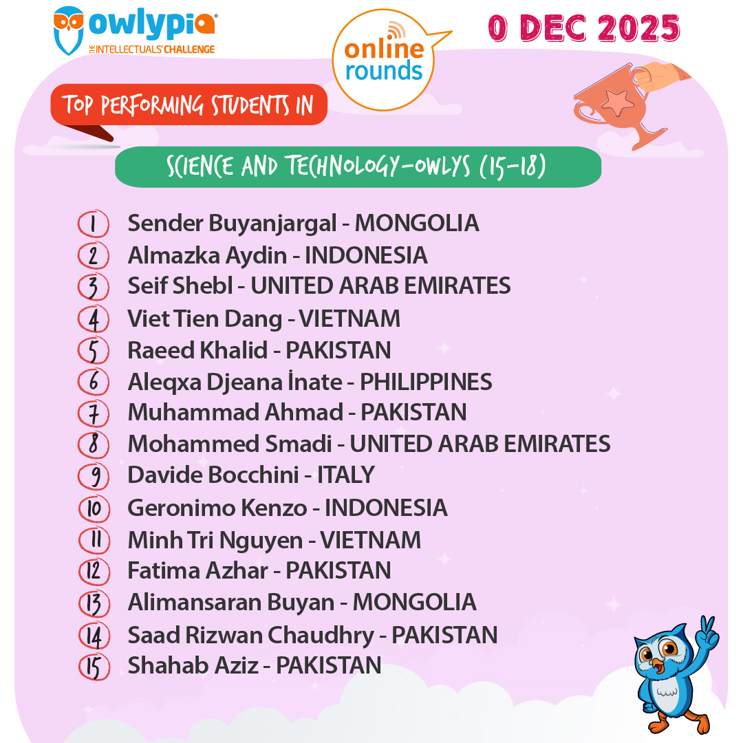 Owlypia competition results showing student achievements and awards ceremony