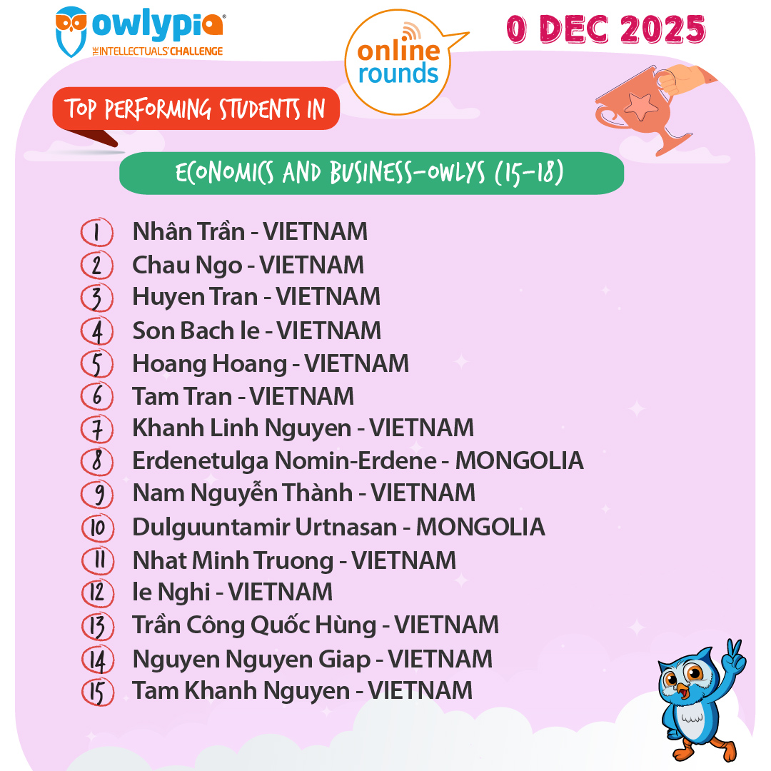 Owlypia competition results showing student achievements and awards ceremony