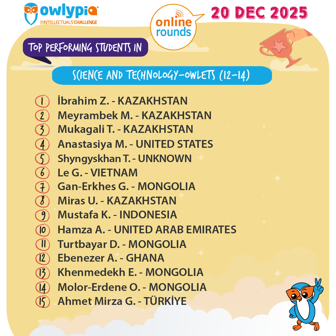 Owlypia competition results showing student achievements and awards ceremony