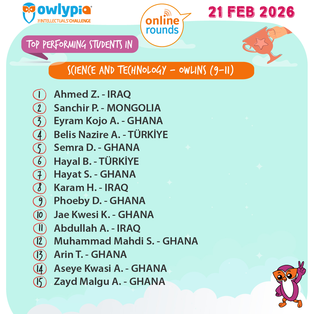 Owlypia competition results showing student achievements and awards ceremony