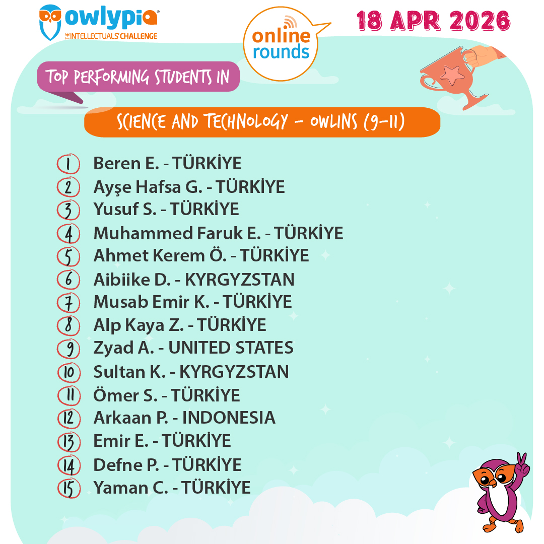 Owlypia competition results showing student achievements and awards ceremony