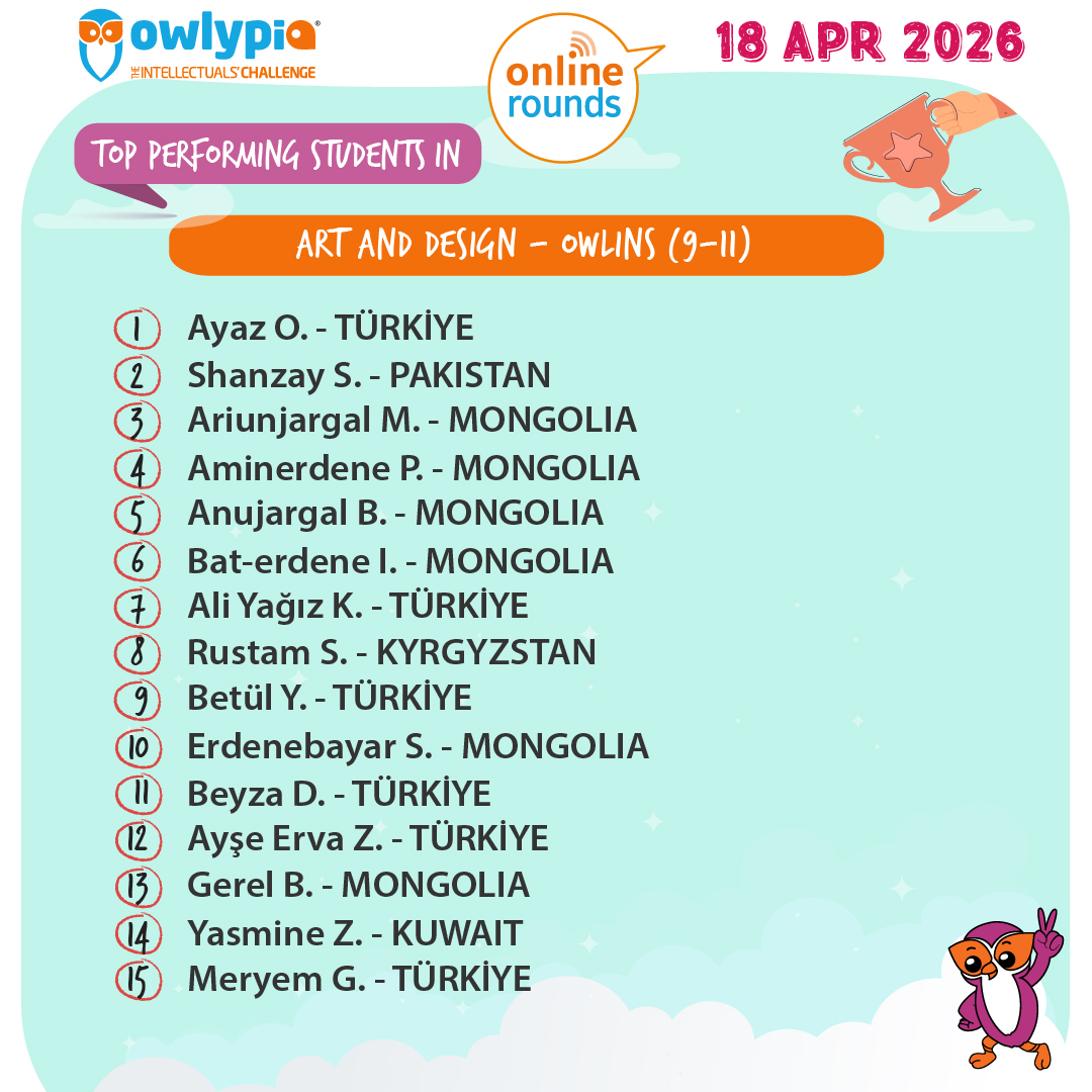 Owlypia competition results showing student achievements and awards ceremony