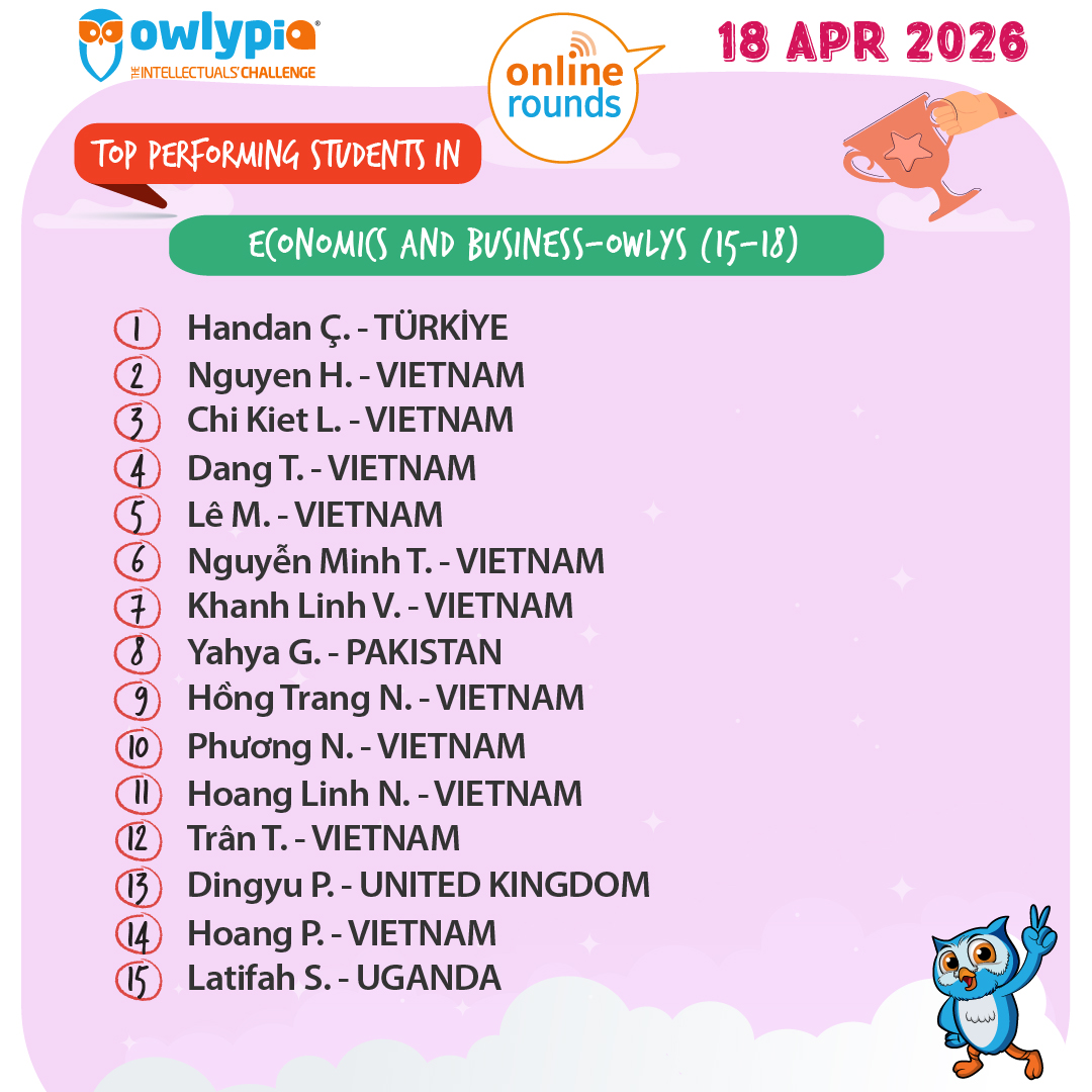 Owlypia competition results showing student achievements and awards ceremony