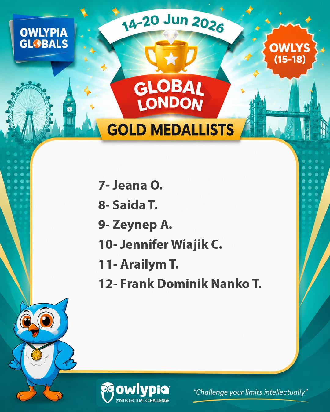 Owlypia competition results showing student achievements and awards ceremony