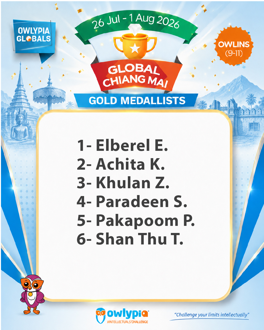 Owlypia competition results showing student achievements and awards ceremony