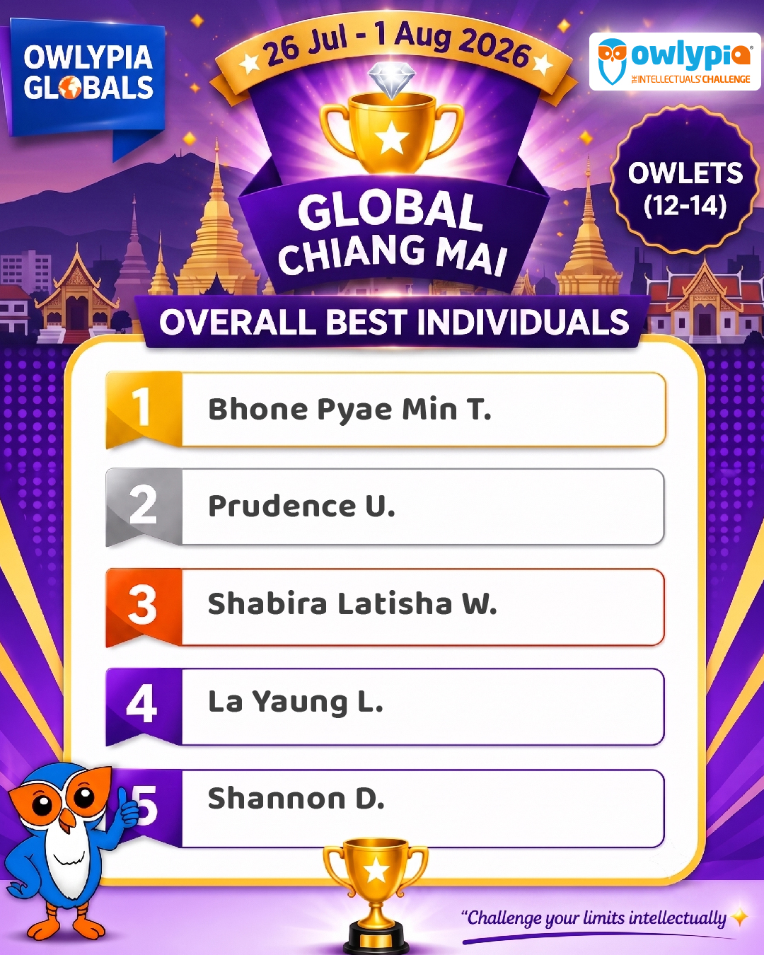 Owlypia competition results showing student achievements and awards ceremony