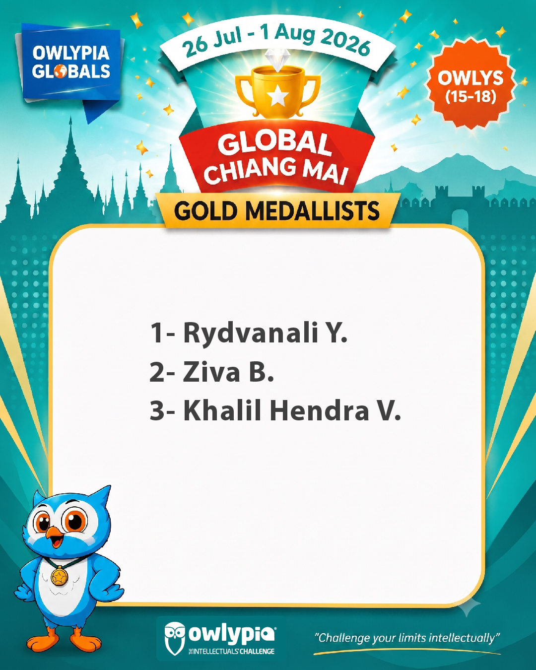 Owlypia competition results showing student achievements and awards ceremony