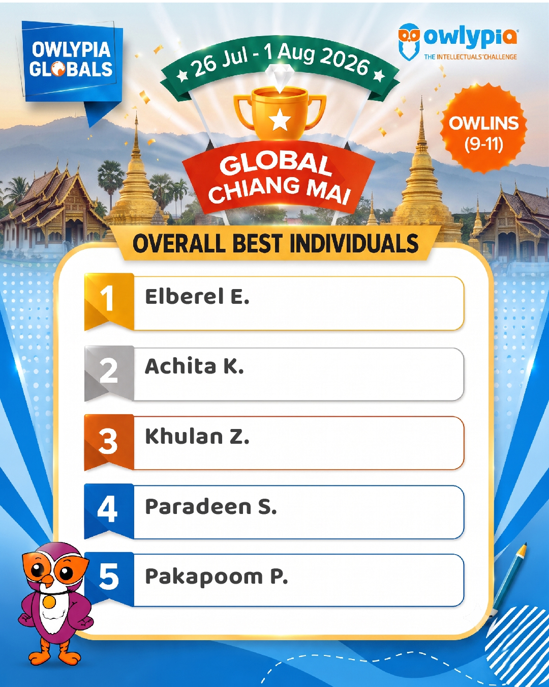 Owlypia competition results showing student achievements and awards ceremony