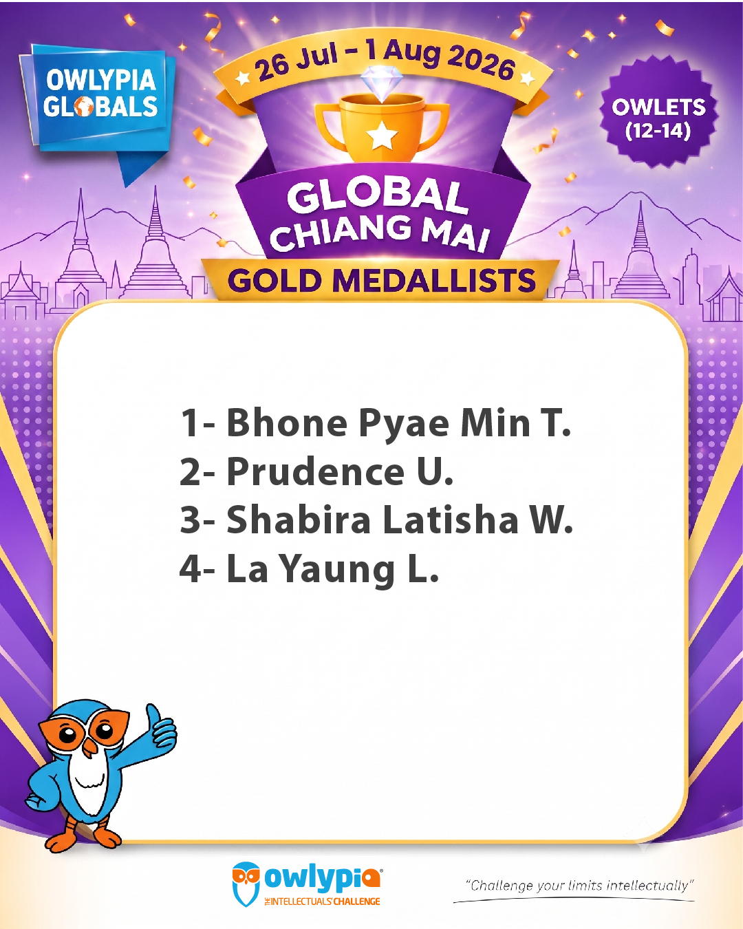 Owlypia competition results showing student achievements and awards ceremony
