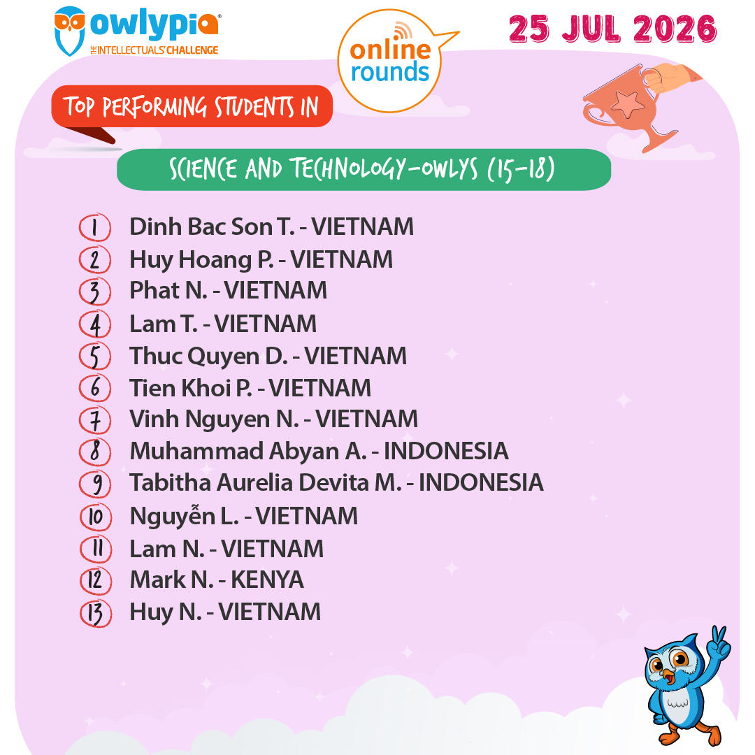 Owlypia competition results showing student achievements and awards ceremony